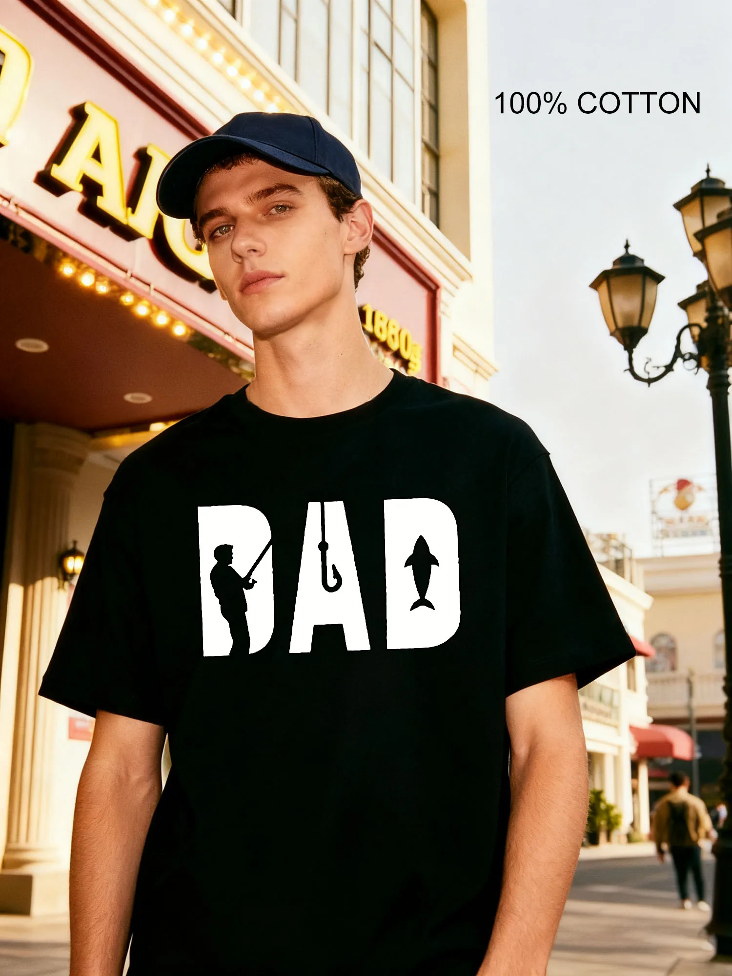 

Fishing Dad Vibes Graphic Men's T-Shirts Casual Design Crew Neck T-Shirt 180g Street 100% Cotton