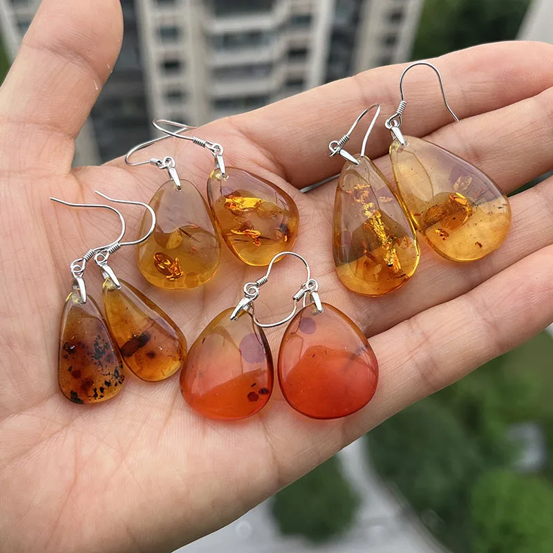 Yoowei New Natural Amber Earrings for Gift Baltic Genuine Irregular Beads diy Designer Amber Jewelry Dangling Earrings Wholesale