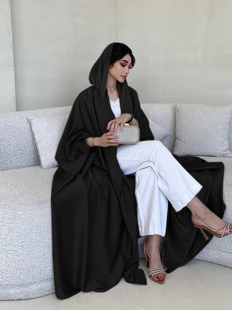 Fashionable Muslim black robe soft light forged bat sleeve long sleeved cardigan