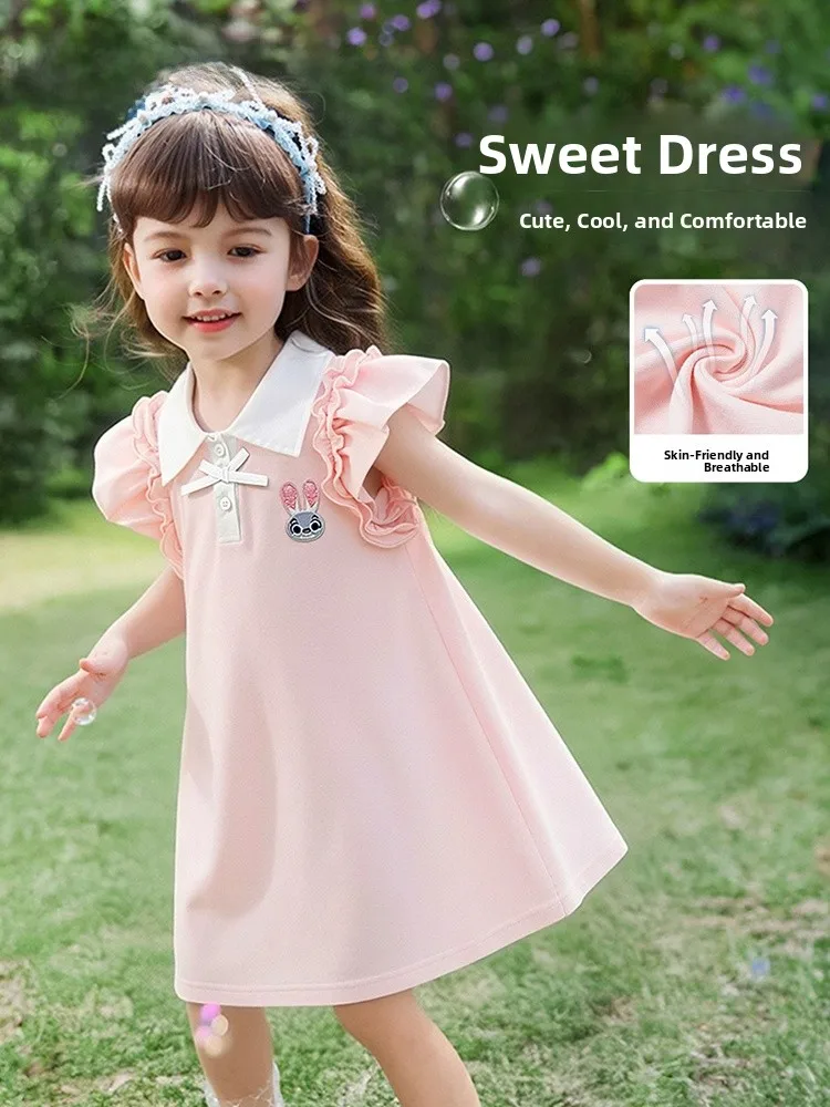 children's-clothing-rabbit-police-officer-dress-short-sleeve-long-dress-for-girls-spring-summer-fashionable-casual-pri