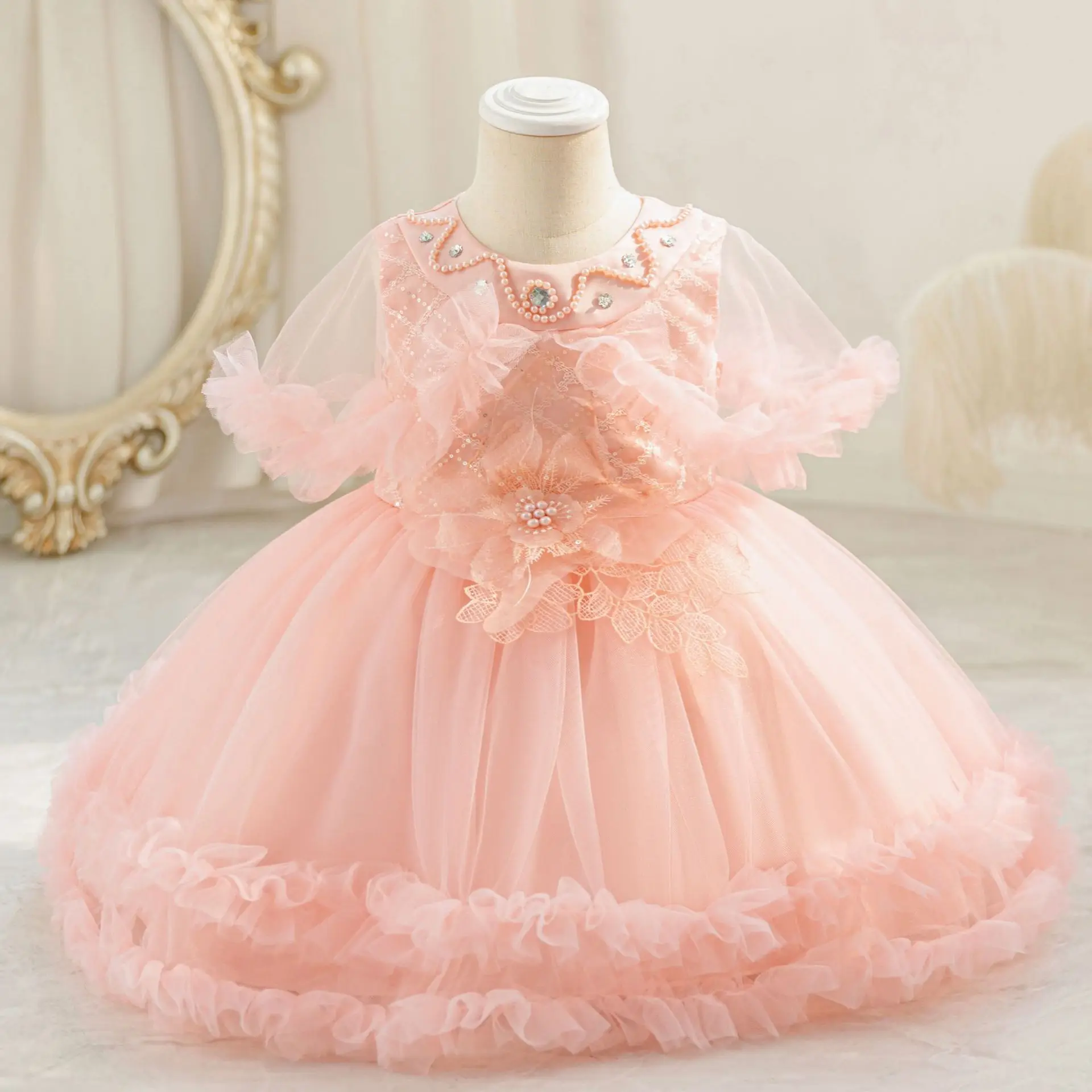 

2025 new toddler baby girl’s birthday dress tulle embroidered fluffy skirt cake dress baby girl toddler pageant dress