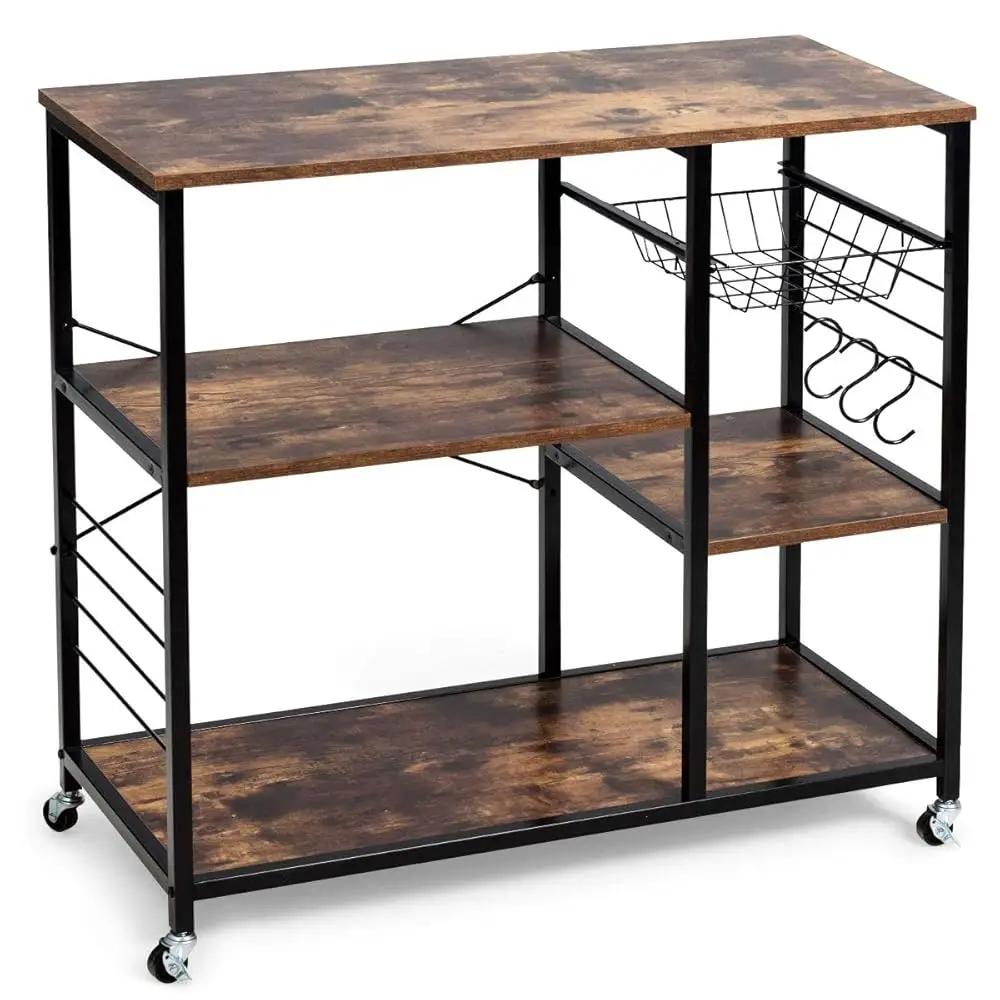 Estante para panaderos de cocina, soporte para horno microondas Industrial con rueda Universal bloqueable, marco de Metal, estante de almacenamiento de utilidad, cesta