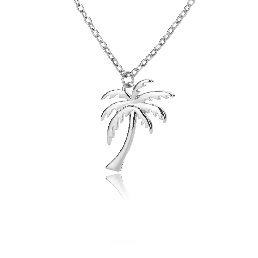 Stainless Steel Palm Tree Pendant Necklace for Women, Gold Tone Plated Waterproof Necklaces Ocean Beach Vacation Trendy Daily