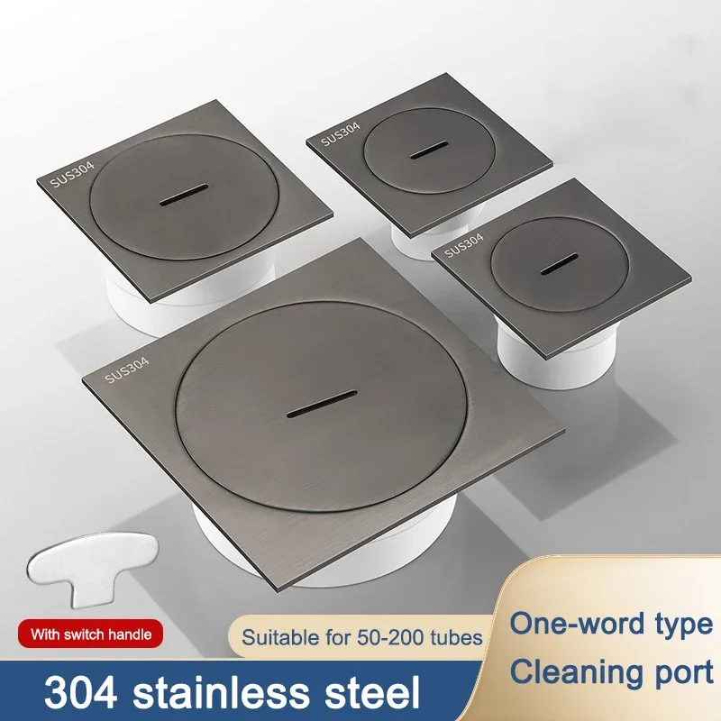 Stainless Steel Gun Gray Floor Drain Dreno do Chuveiro com Porto de Limpeza Drenagem para Banheiro e Varanda 304