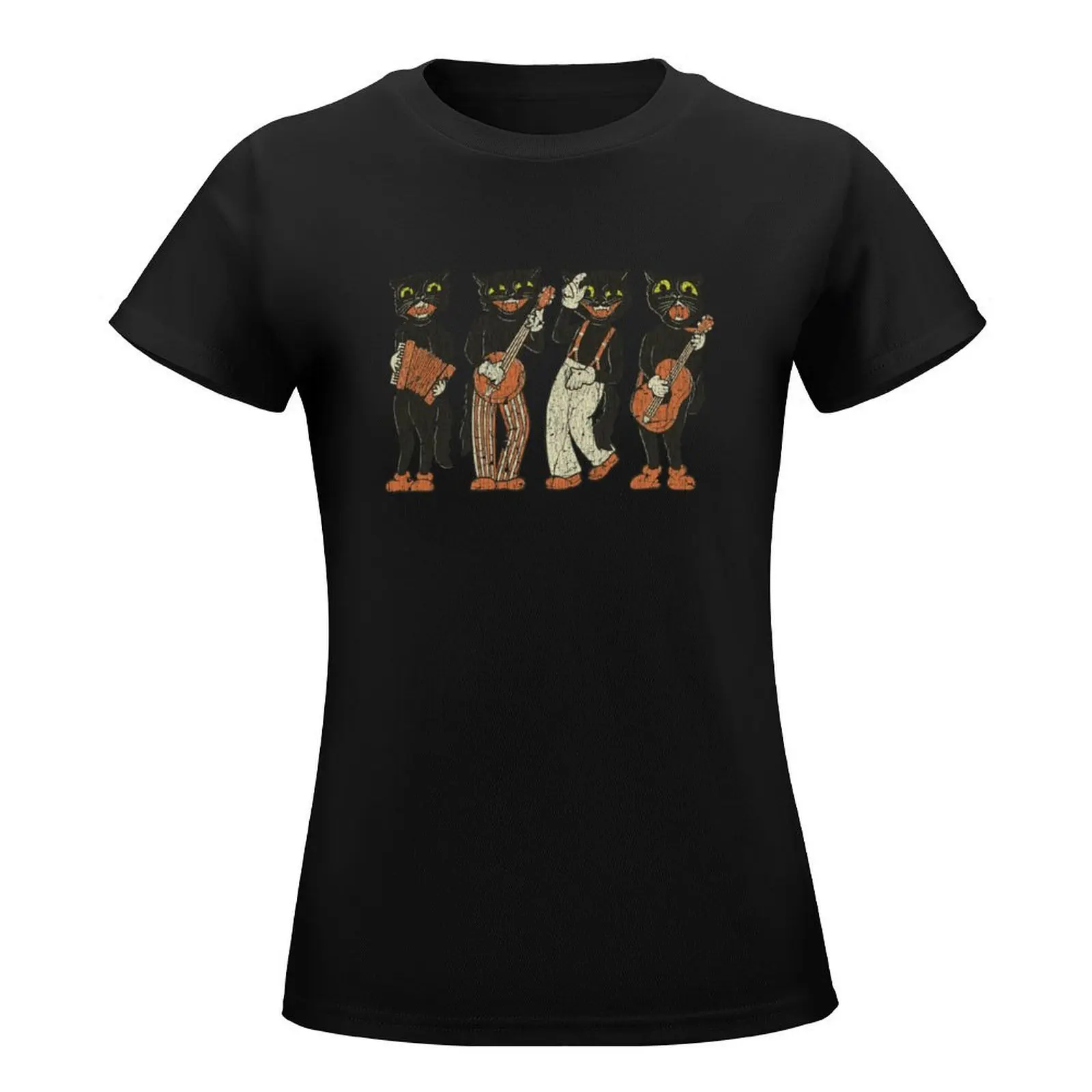 Zwart Kat Kwartet 1940S Halloween T-Shirt Korte Mouw T-Shirt Graphics Oversized T-Shirts Vrouw