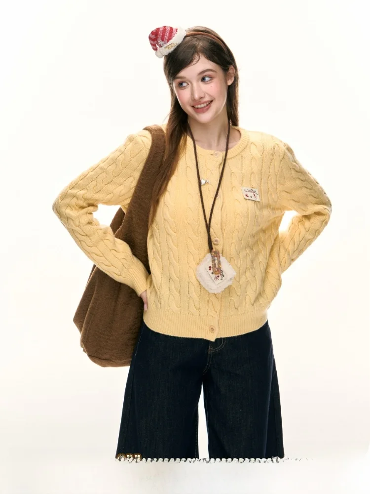 

ELEVEN SP Spring Women's Knitted Outerwear Casual Sle Twist Knit Sweater Korean Sle Loose Fit High End Knit Cardigan