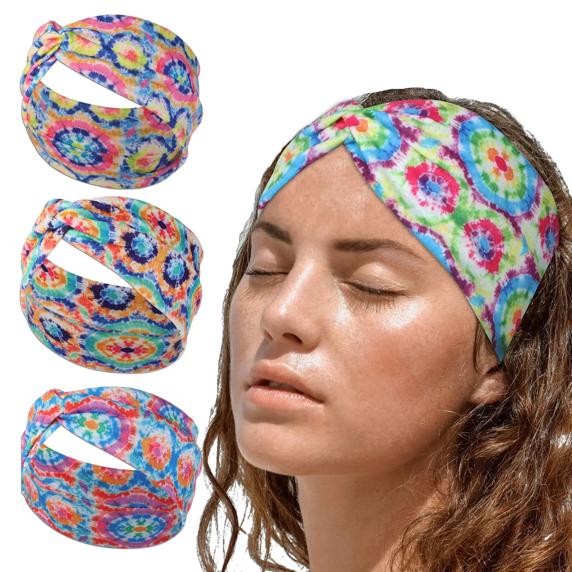 Stretch Elastic Women Yoga Headband Fashion Print Summer Bohemian Sports Sweatband Breathable Outdoor Sport Gym Running Headwear