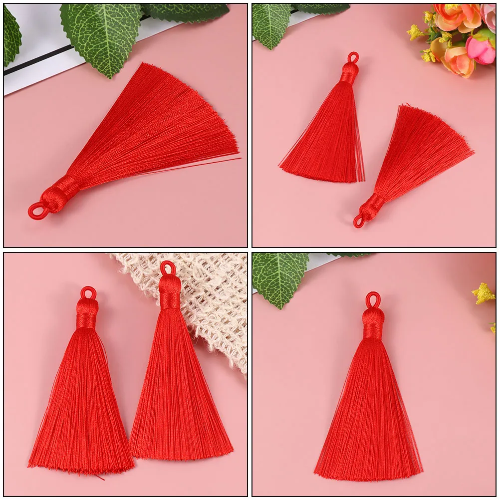 

30 Pcs Ice Silk Earring Tassels Jewelry Supplies Red Silky Charm Lucky Pendant H made Accessories DIY Projects