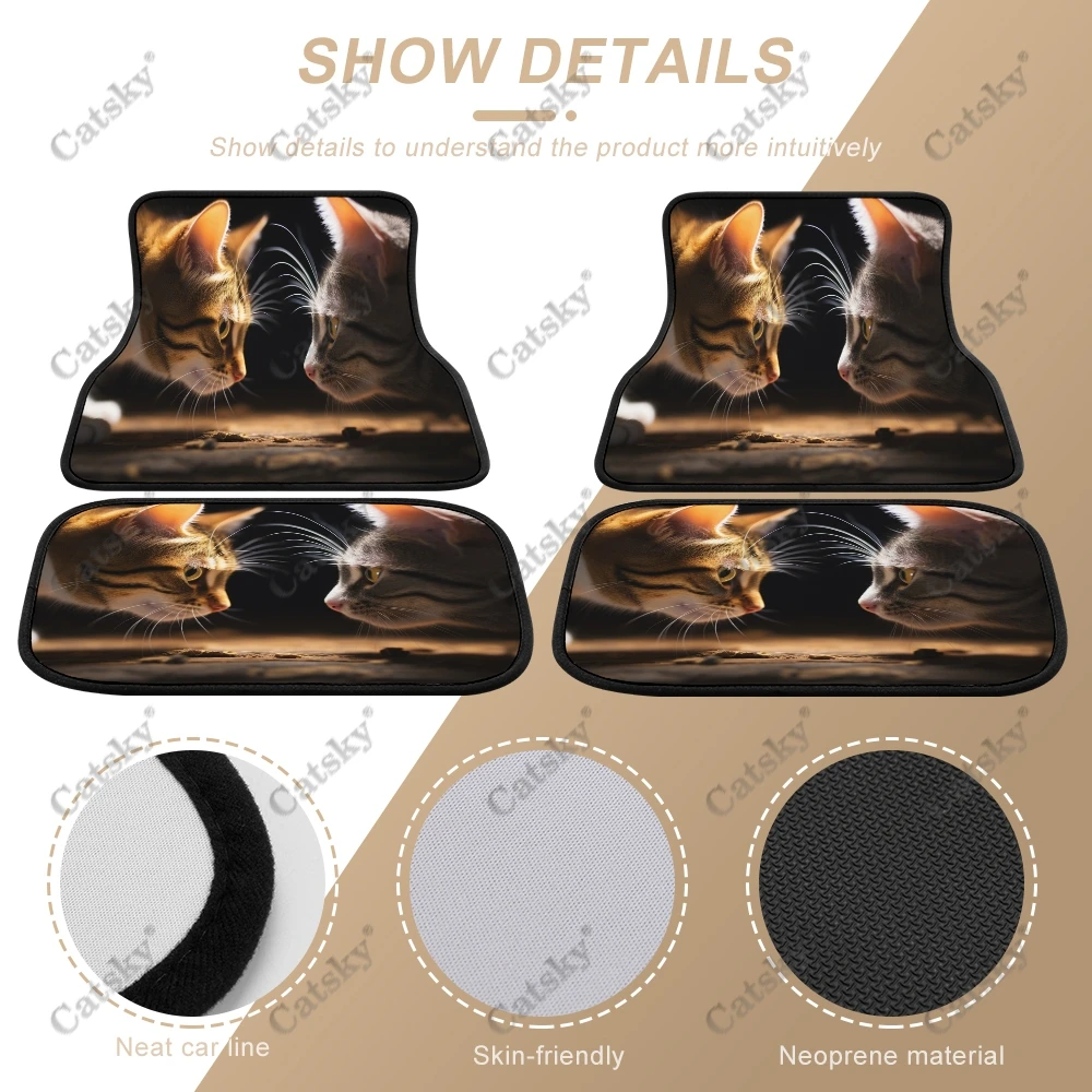 Cat's Face to Face Car Auto Floor Mats Carpet, 4PCS Customized Cars Mat All Weather Automotive Vehicle Pad Stylish