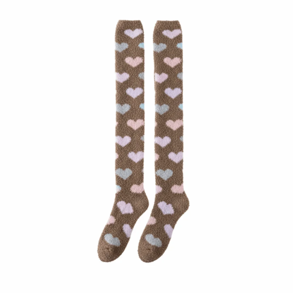 

Creative Thicken Warm Coral Fleece Stockings Sleeping Heart Floor Stockings Sweet Hosiery Long Tube Socks Autumn