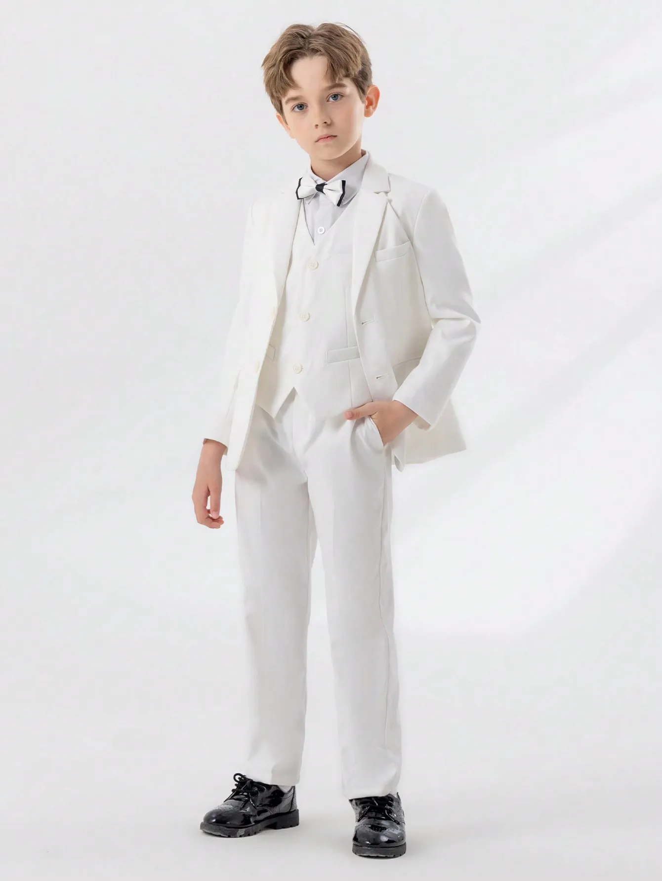 

Boys Suit White 3pcs Set Jacket Vest Pants Custom Slim Fit Formal Outfit Festivals Celebrations Children Wedding Party Dress