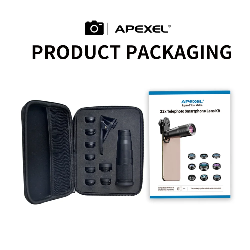 Apexel-kit de lentes para o telefone celular, 10 em 1, telescópio, zoom, macro, olho de peixe, ampla, cpl, filtro de estrela, para iphone todos os smartphones