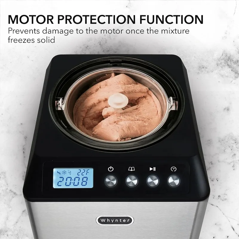 Whynter Ice Cream Maker Machine Automatic 2.1 Qt. upright with Built-in Compressor, LCD Digital Display & Timer, No Pre-Freezing