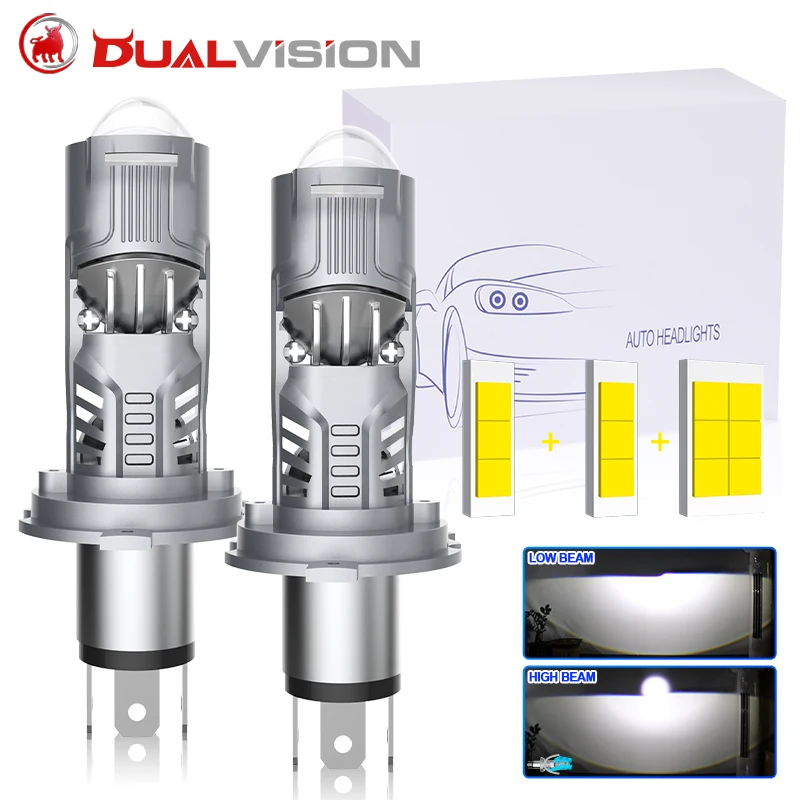 

Motorcycle H4 Bi LED Car Lights Mini Projector Lens Canbus High Low Beam PTF CSP CHIP Turbo Fan Plug&Play 6000K White Automobile