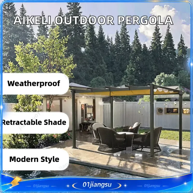 Modern Retractable Aluminum Pergola with Polyester Canopy Weather Resistant Outdoor Garden Gazebo for Patio Grill Furniture