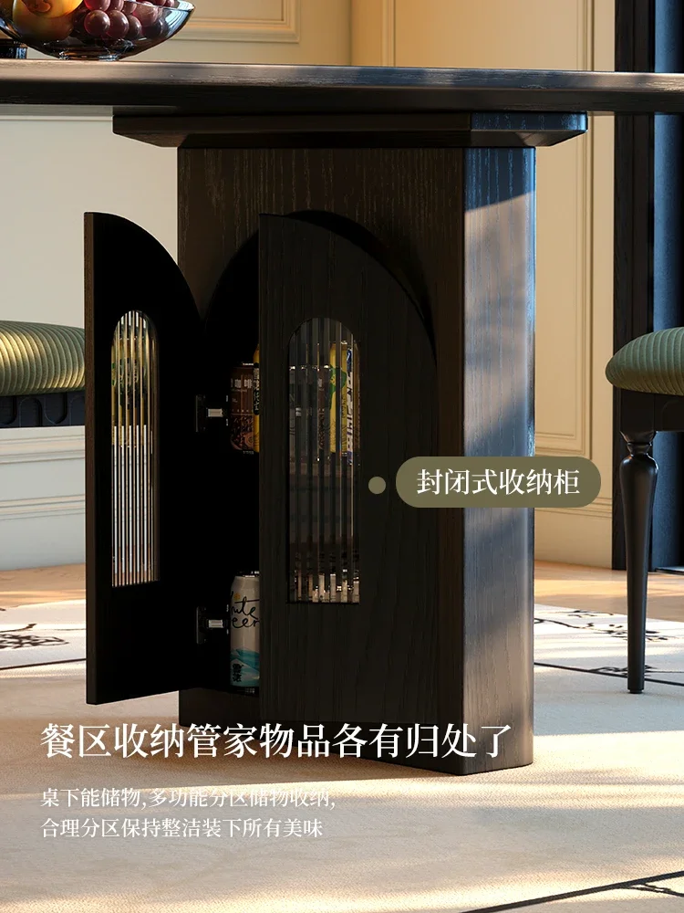 French retro solid wood dining table small apartment black ash wood high-end rectangular storage dining table