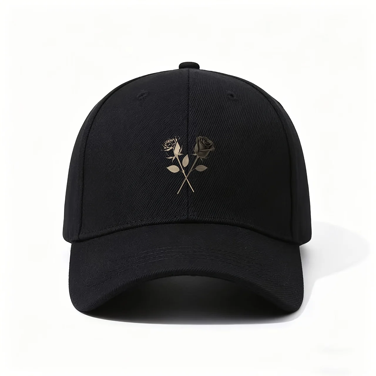 Baseball Cap, Displaying Two Crossed Roses in Contrasting Light And Dark Tones, a Moody And Artistic Design That Balances Light