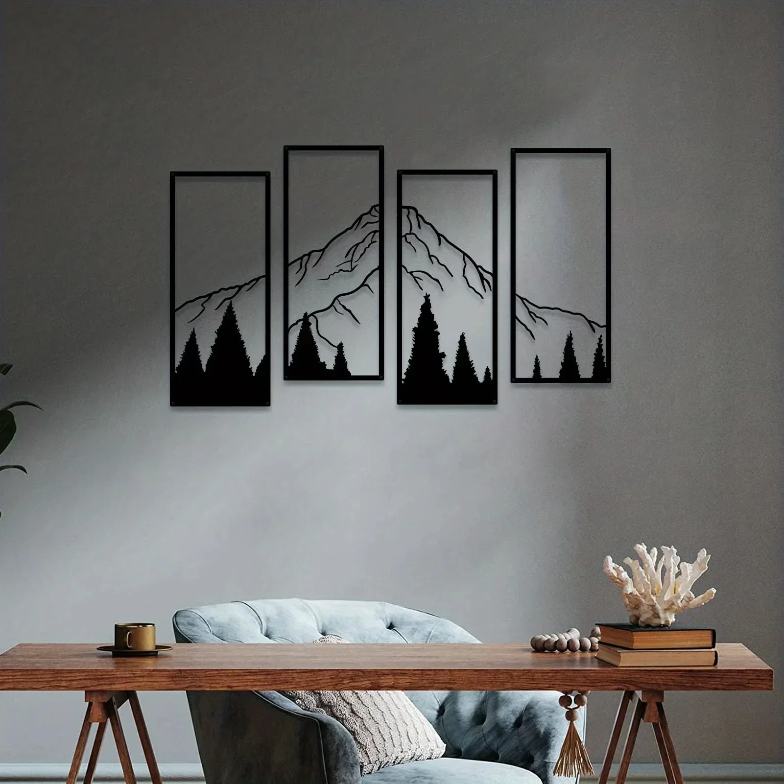 1PC Square Sculpture for Office, Home, Living Room, Bedroom - Unique Wall Art 4pcs/Set Minimalist Metal Mountain Wall Decor