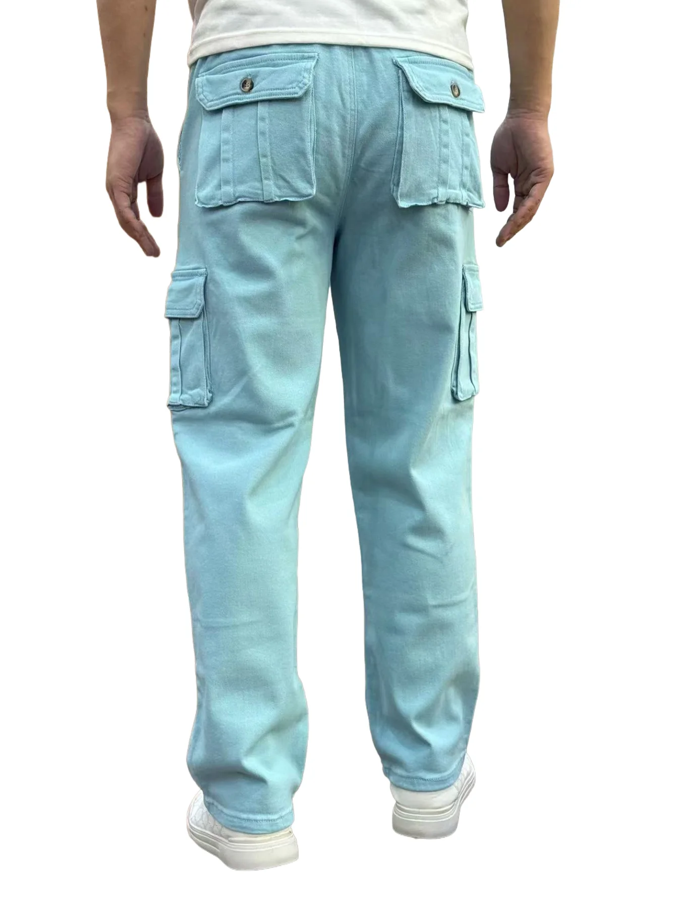 

KING JEANS Men's Fashion Pants with Elastic Waist and Basic Multi-Pocket Design Hip-Hop Motorcycle Style SKY BLUE Straight Pants