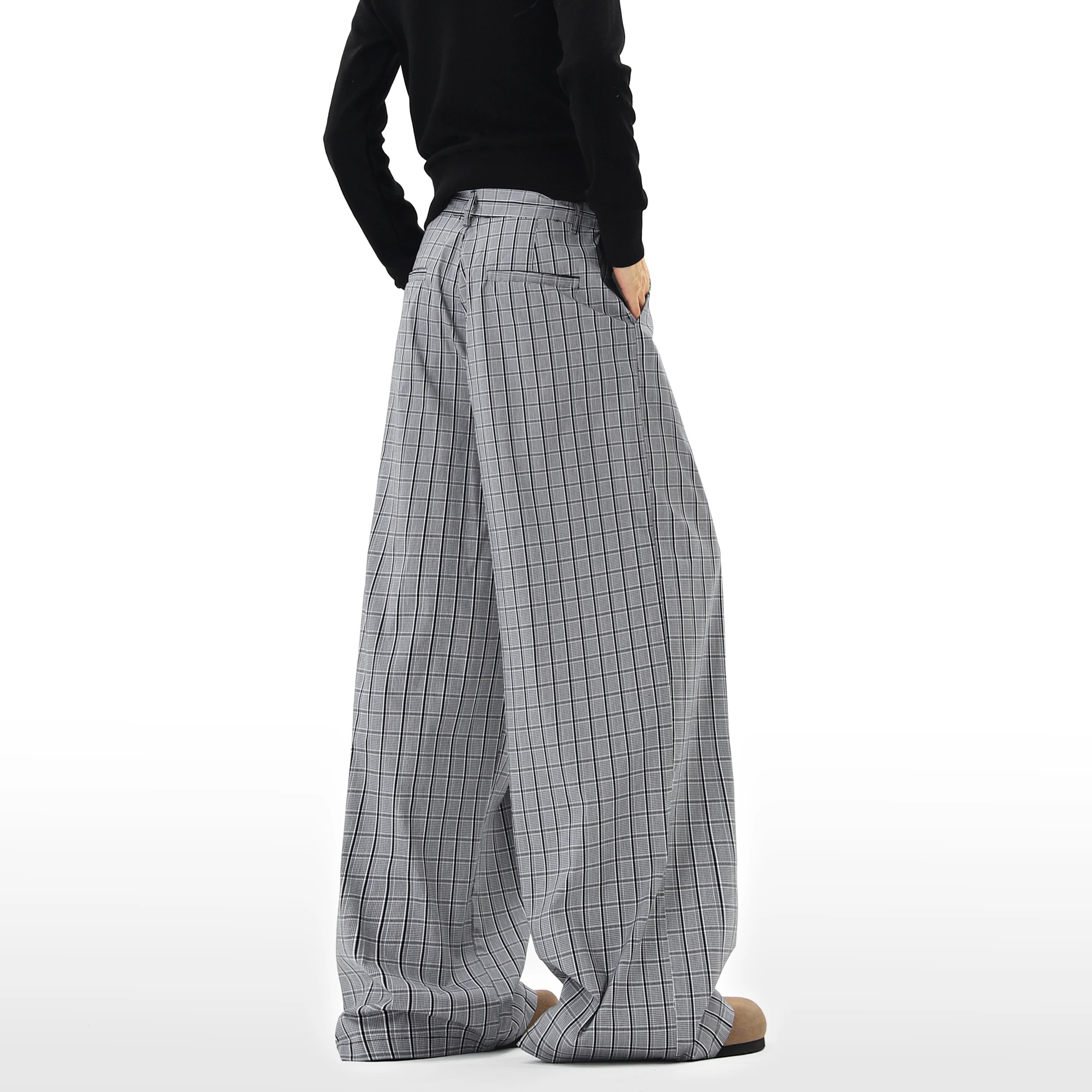 Mens Relaxed Fit Trousers Plaid Design Straight Leg Casual Pants Soft Wrinkle Resistant Fabric Youth Fashion Comfort Wear