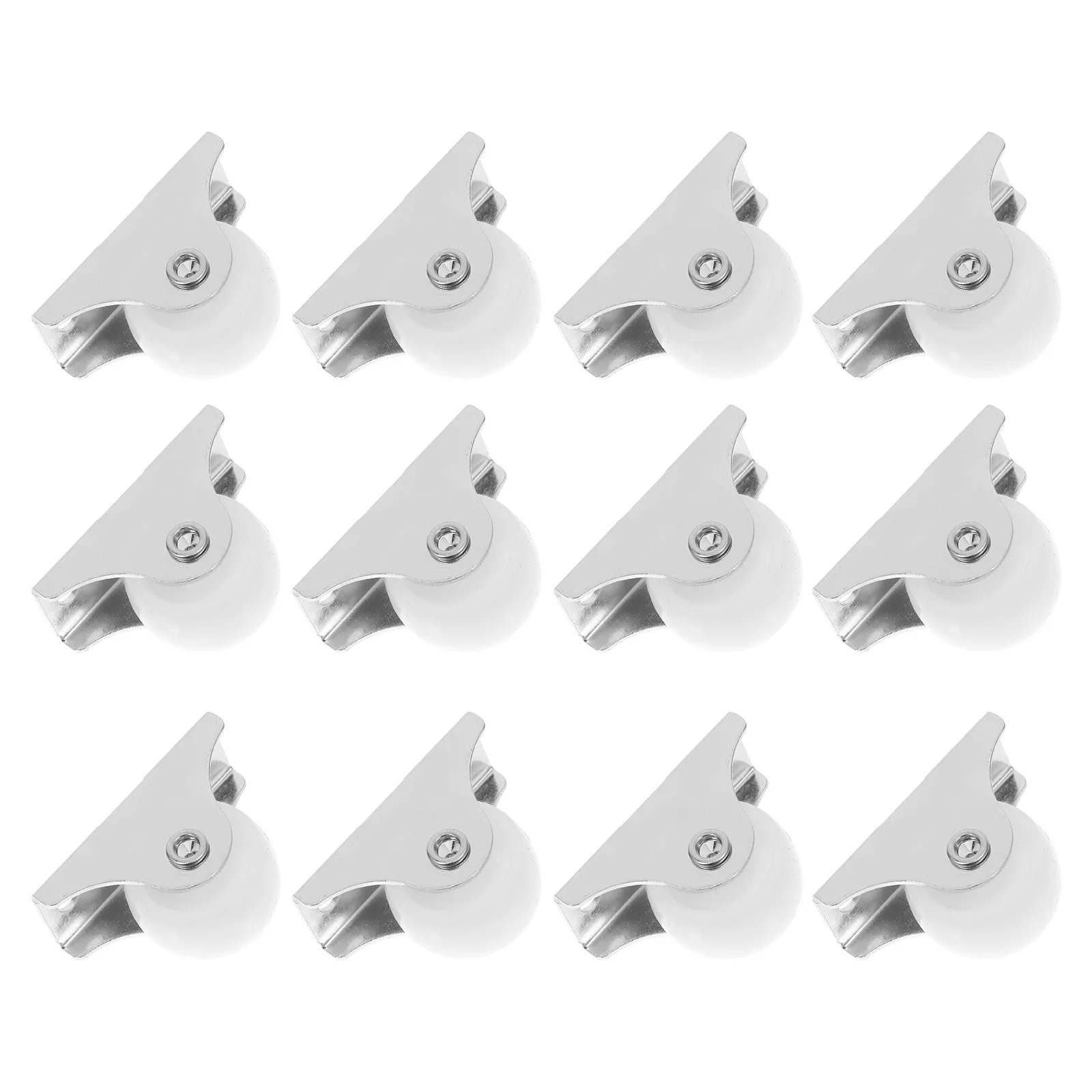 12Pcs White PP Directional Caster Wheels Fixed Rigid Flat Plate Furniture Chair 1inch Diameter Smooth Rolling Low Resistance