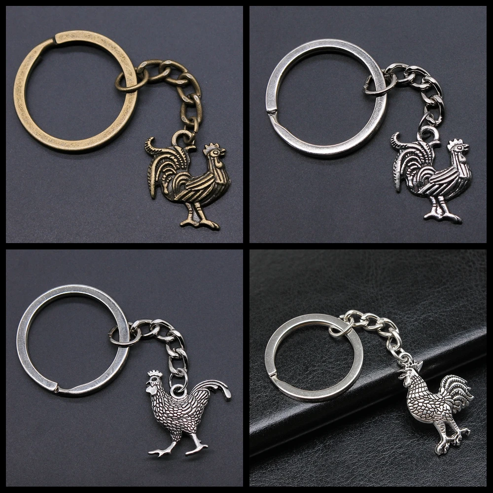 Men Keychain DIY Metal Holder Chain Vintage Rooster Pendant Keyring Creative Party Jewelry Accessories Gift