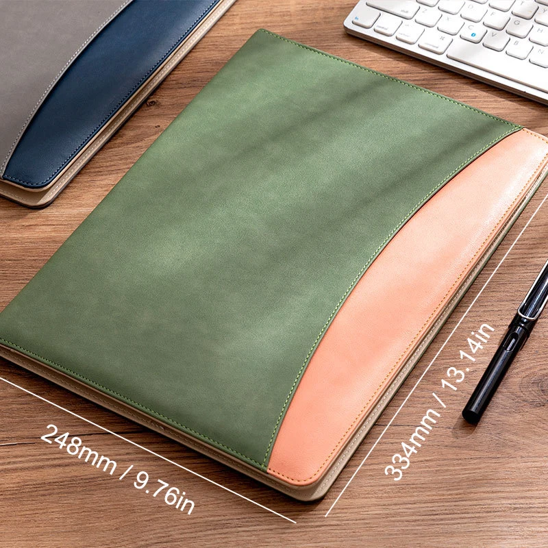 A4 Business PU Leather File Folder Padfolio Clipboard for Document Splices Folder Calculator Meeting Writing Pad for Office