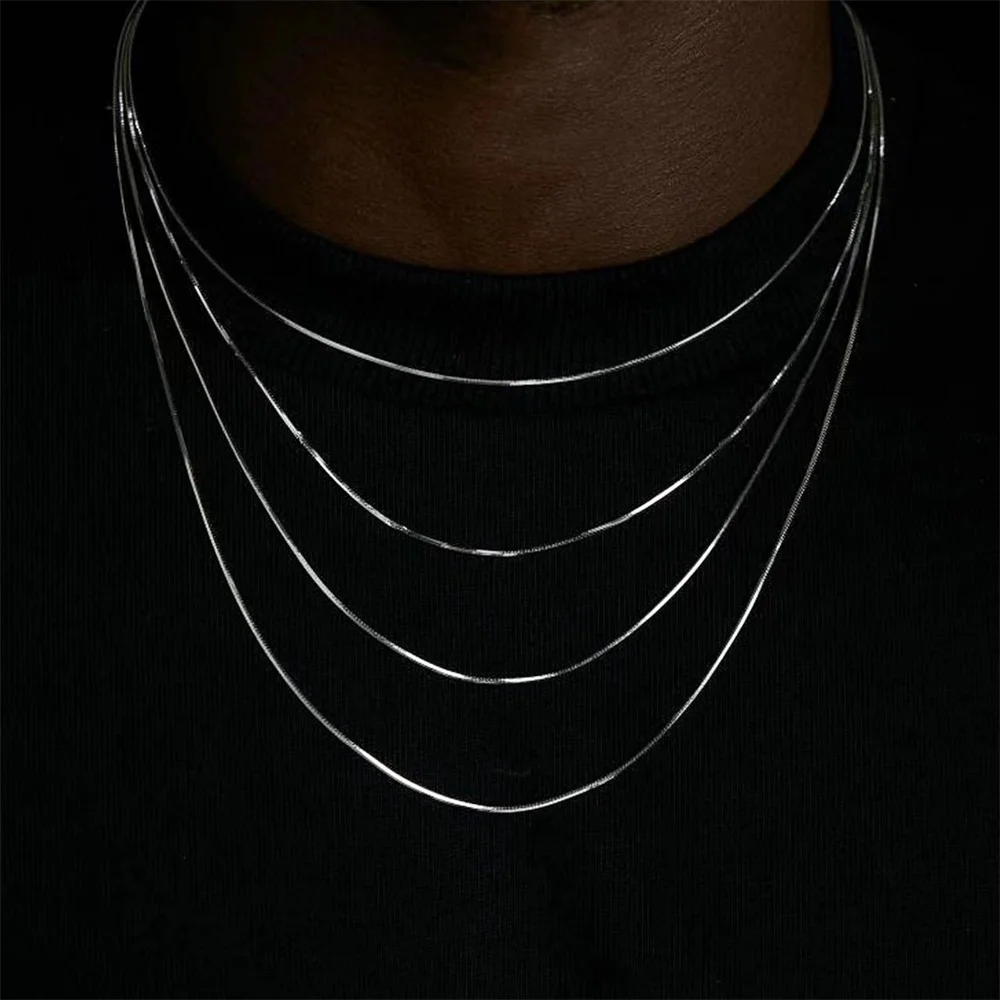 Men's Stainless Steel Basic Chain Necklace Simple Square Snake Chain Necklace For Women Hip Hop Jewelry American Clavicle Chain