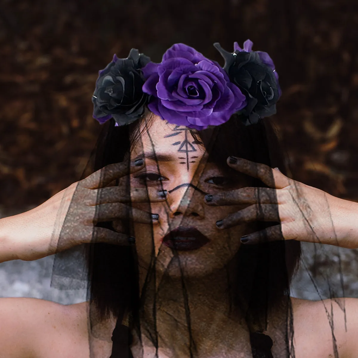 Halloween Rose Flower Headband Veil Headdress for Women Black Gauze Simulation Decor Lightweight Comfortable Party Costume
