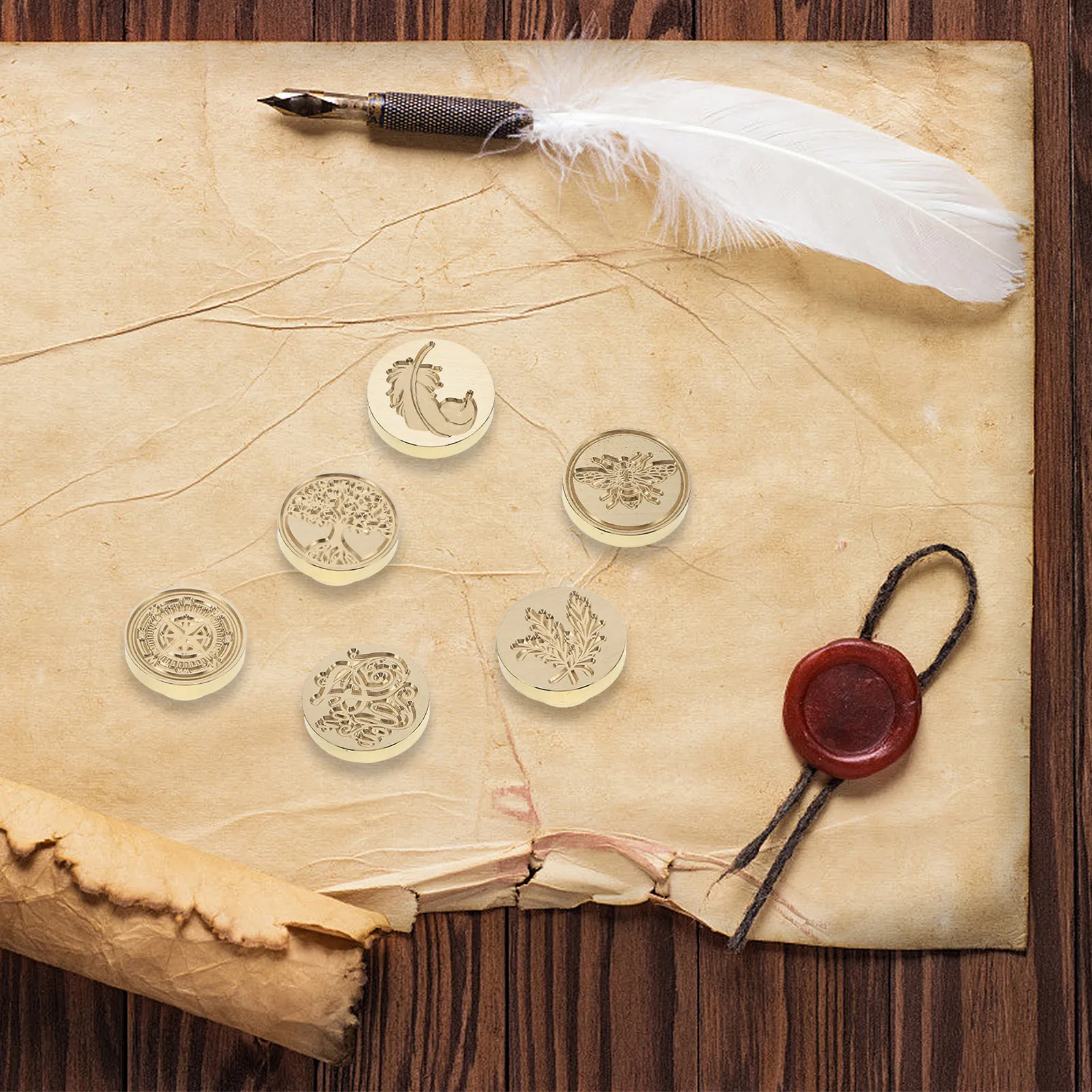 

1Set Fire Wax Seal Stamp Set Retro Style Copper Scrapbook Decoration DIY Accessories Adorable Pattern Stamps Delicate Seal