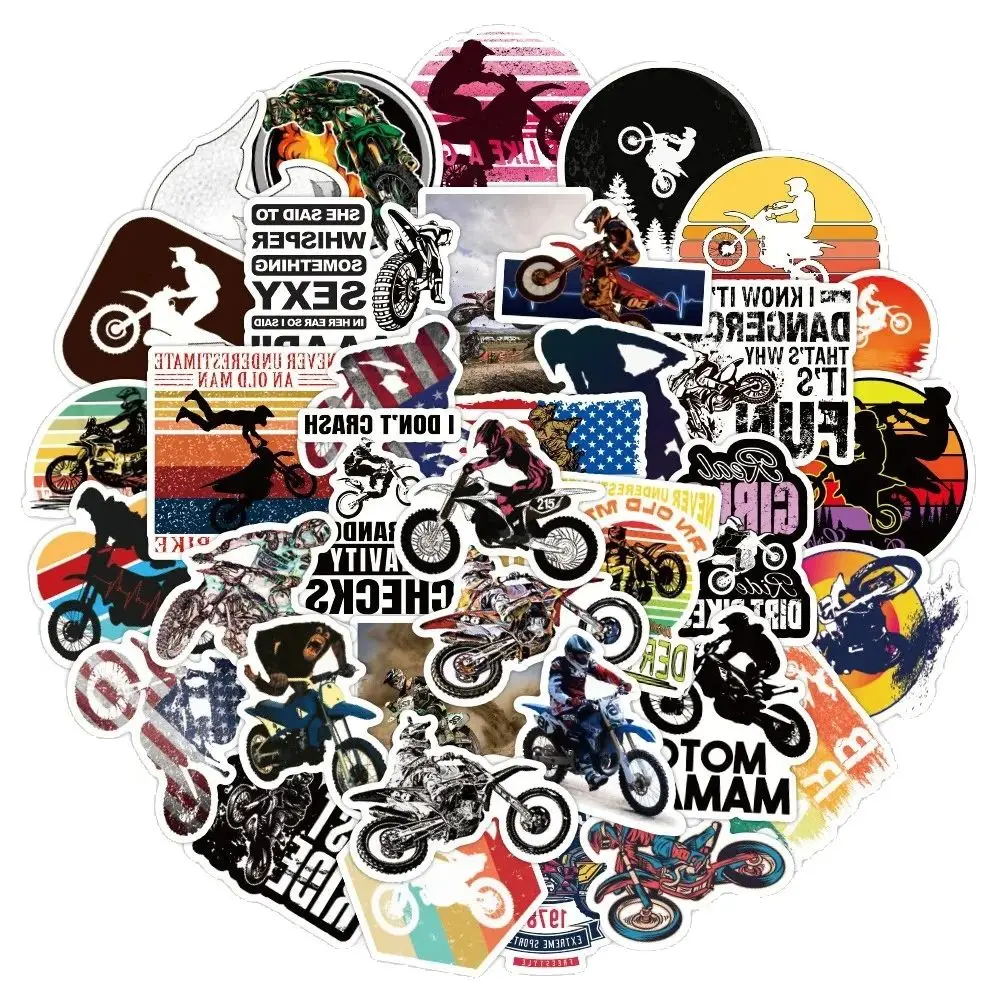 สติกเกอร์ลายการ์ตูนมอเตอร์ครอสแบบวาดๆ สร้างสรรค์ 50 ชิ้น สำหรับติดจักรยาน สกู๊ตเตอร์ แล็ปท็อป คอมพิวเตอร์