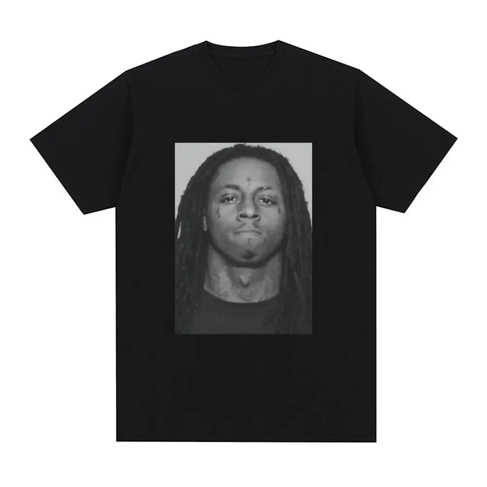 100% Cotton Comfort Loose T Shirt Men Hip Hop Vintage Short Sleeve Oversized funny Rapper Lil Wayne Mugshot Graphic T-shirt new