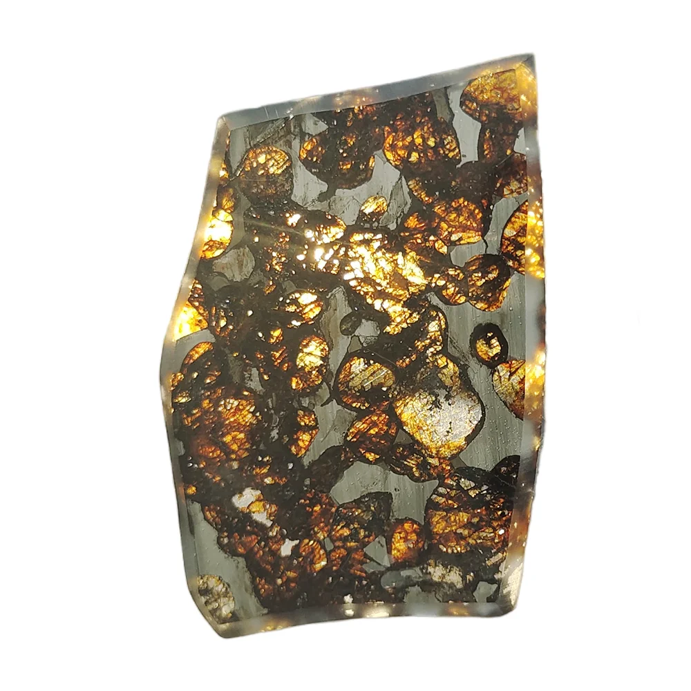 

14.7g Seymchan Pallasite Natural Meteorite Material Sliced Olive Meteorite Slices Specimen Collection - CA129