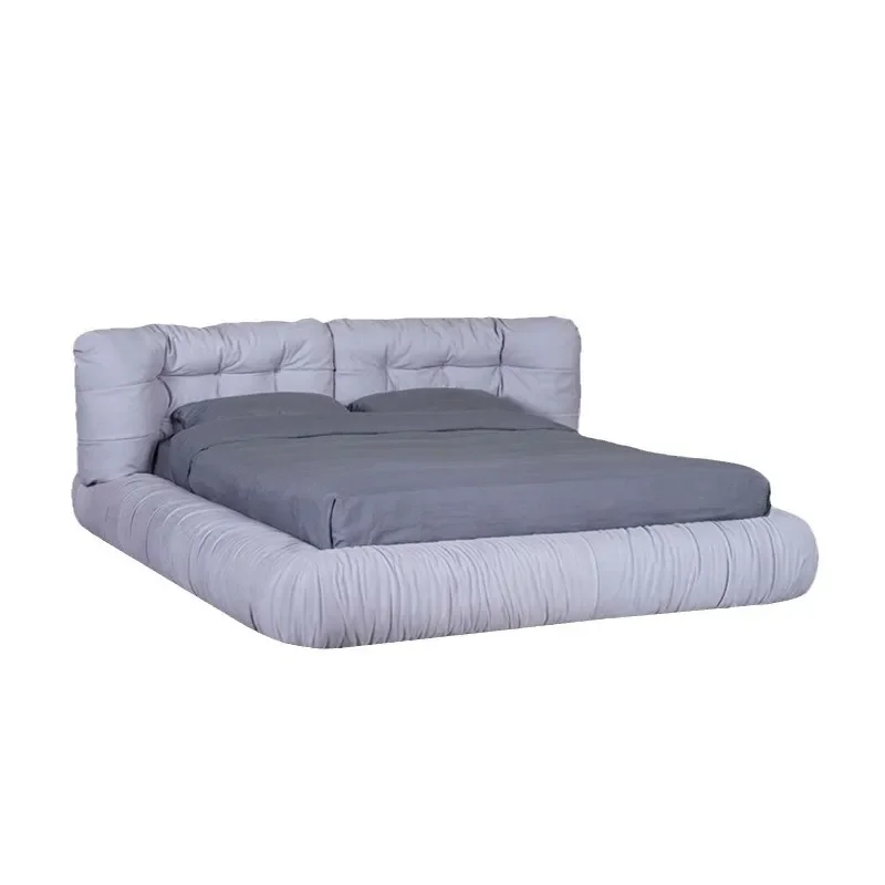 Italian Minimalist Matte Fabric Cloud Bed Modern Soft Upholstered Platform Frame for Master Bedroom Home Furniture