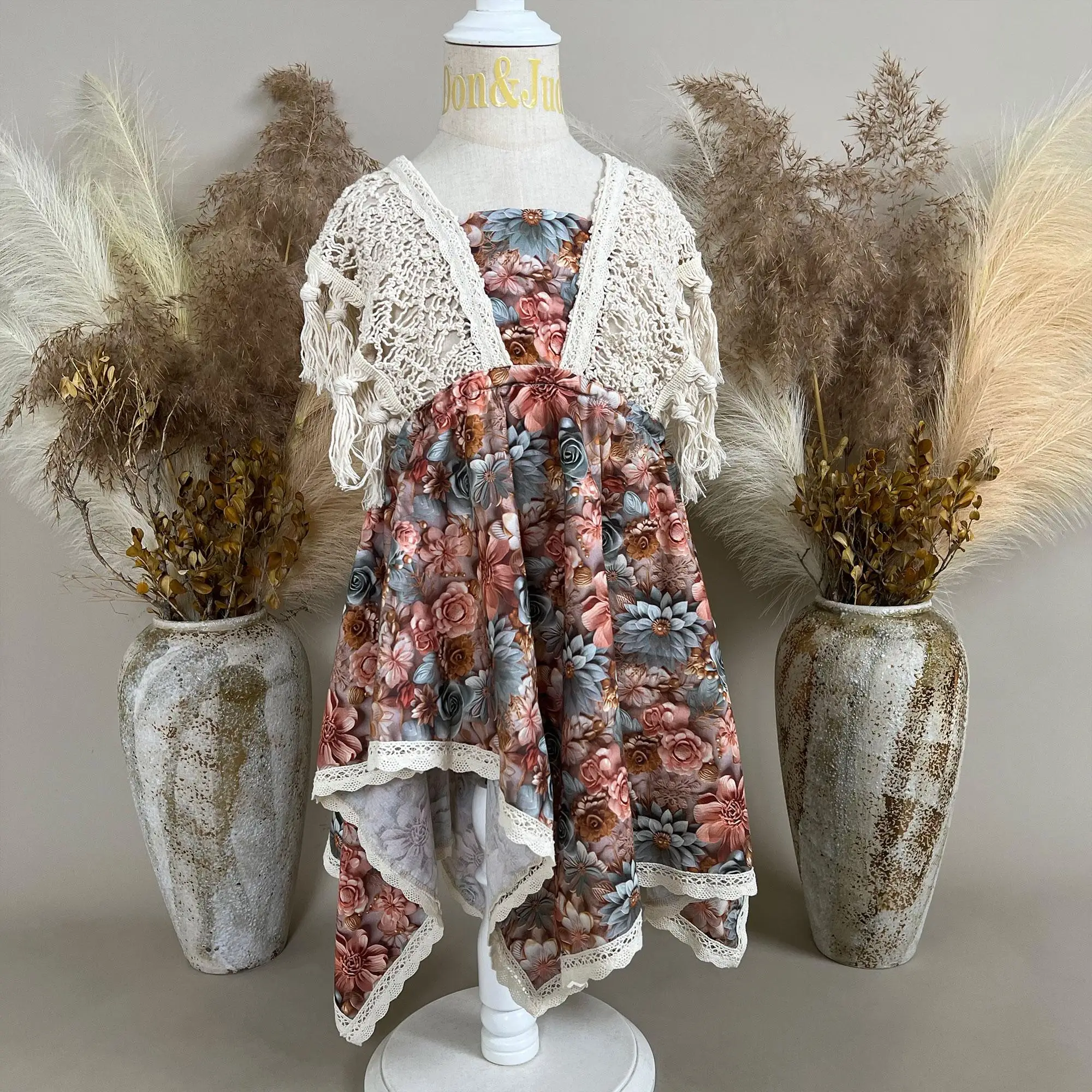 

Don&Judy Dress For Girl Birthday Party Printed Fabric Suspender Skirt Irregular Hem Skirt Gift Baby Costume For Photo Shoot