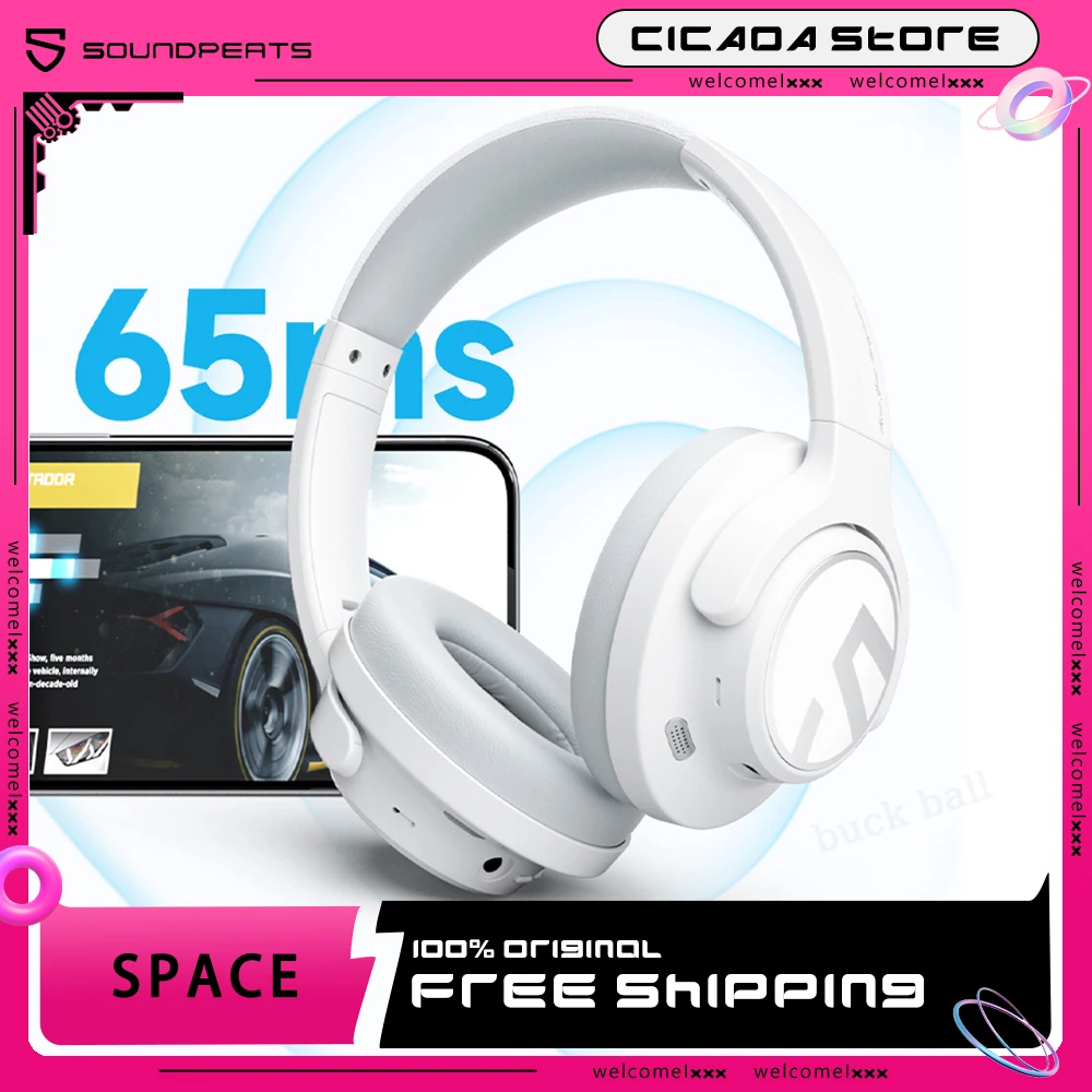 Soundpeats Space Pro Wireless Bluetooth Headphone Subwoofer Active Noise Reduction 123h Battery Life Headsets HD HiFi Earphones