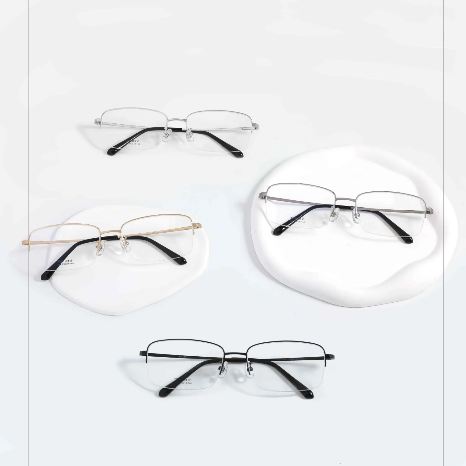 نظارات طبية من التيتانيوم النقي بإطار بصري نصف حافة، وجه عريض 60 مم مناسب #3