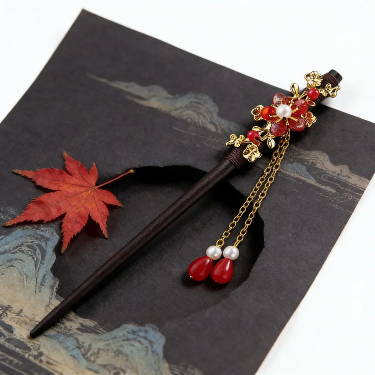 

Винтажная заколка для волос с кисточками, элегантная деревянная шпилька для волос в китайском стиле с цветочным узором, уникальные аксессуары для волос, подарок