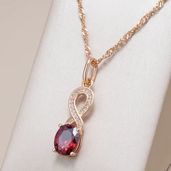 Kinel Trend Red Natural Zircon Pendant Necklaces for Women 585 Rose Gold Color Crystal Flower Pendant Daily Fine Vintage Jewelry