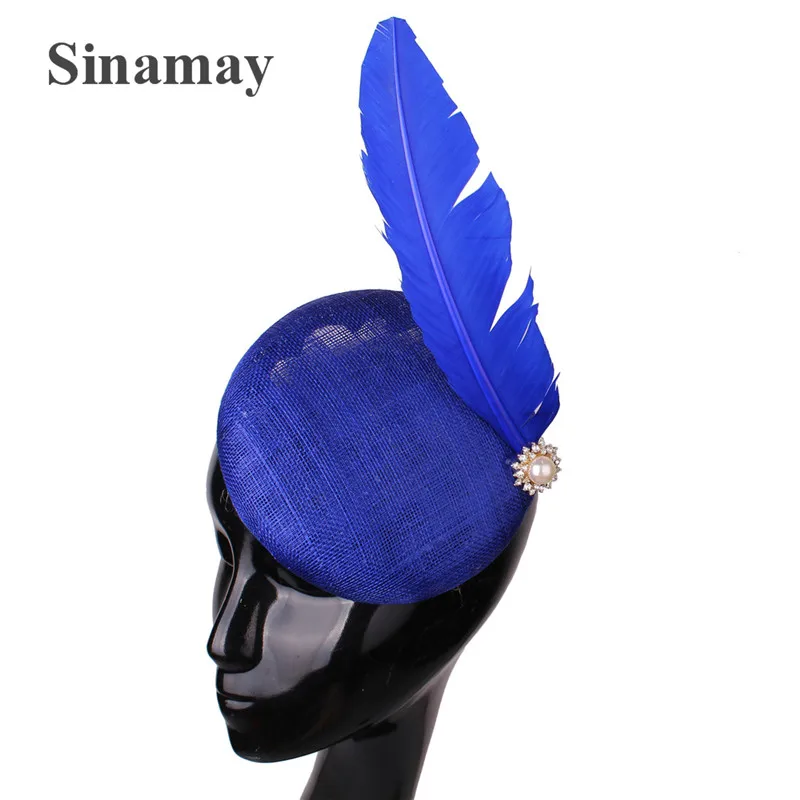 

4-Layer Sinamay Bridal Wedding Fascinators Hat Veil With Feather Flower Hair Clips Women Party Race Headwear