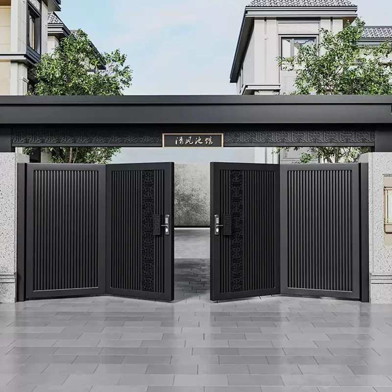 Luxury Custom Hurricane Impact Aluminum Courtyard Gate Entry Series Villa Main Gate Design for Hotels Automatic Swing Open Style