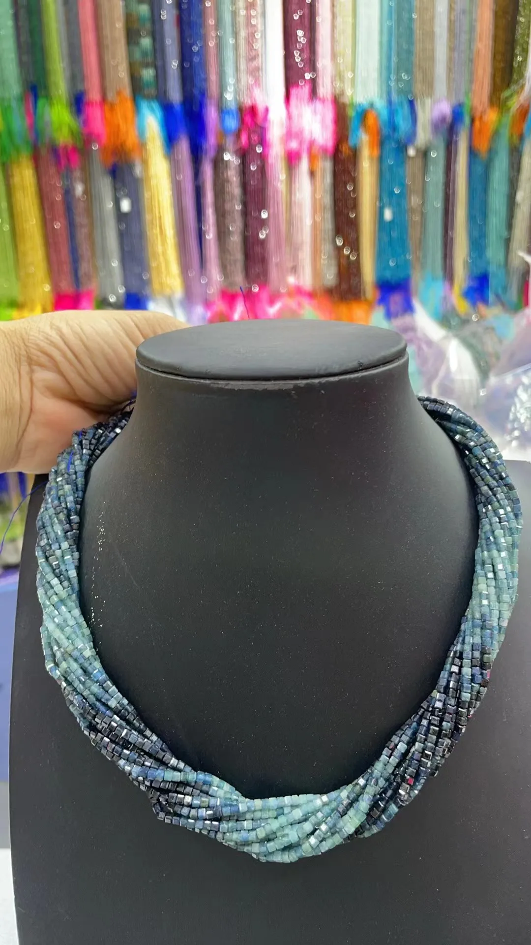 Wholesa Natural blue tourmalne gradient cube 2.5x2.5mm length dagree38.5cm