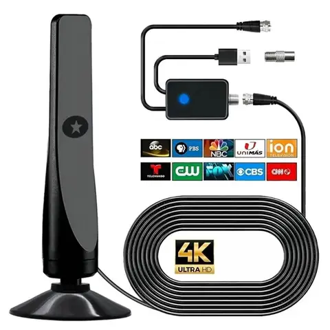 Antena HDTV 4K 1080P do użytku wewnętrznego z inteligentnym wzmacniaczem, ulepszonym odbiorem sygnału, zasilaczem sieciowym, telewizor domowy