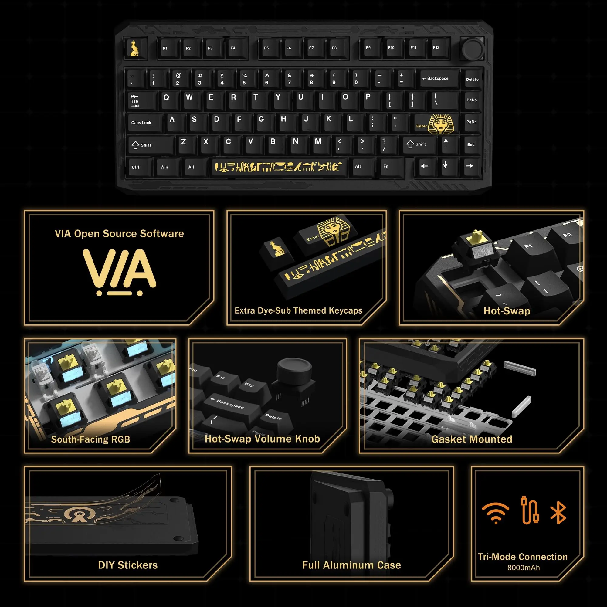 Teclado Mecânico Sem Fio Womier Black ERA75 75% com VIA/QMK