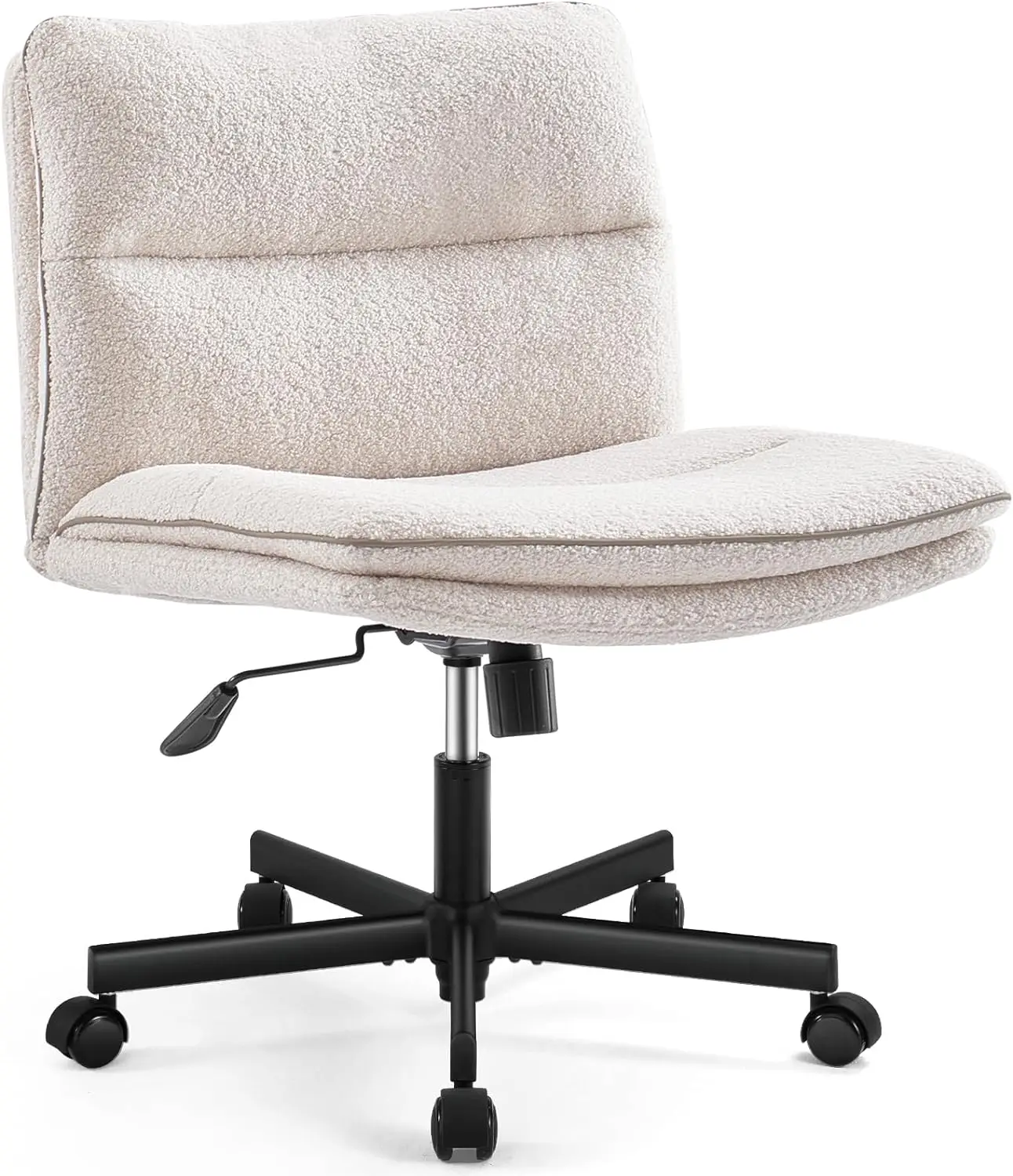 Criss Cross Legged Armless Office Desk Chair with Wheels Faux Fur Vanity Chair Mid Back Home Comfy Chair Thickened Cushion