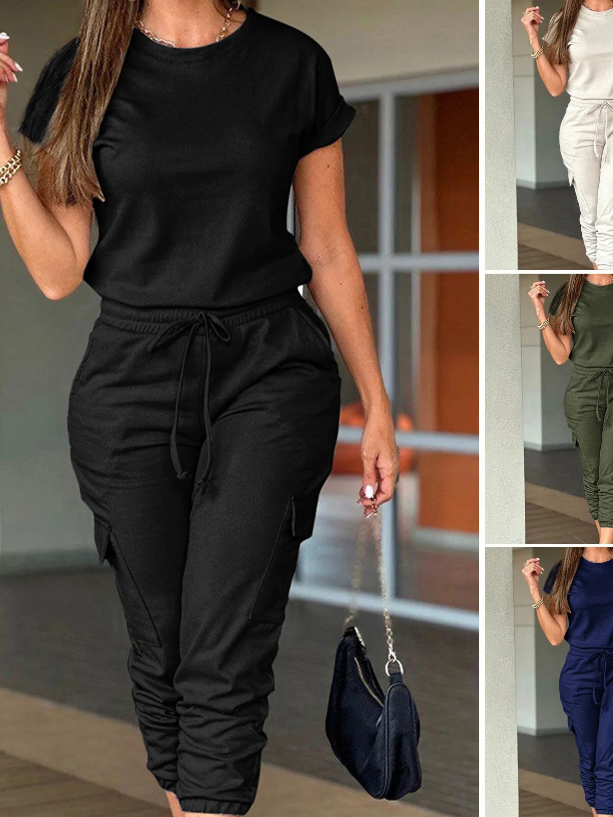 

Женский комбинезон со средней талией и завязками на щиколотке, уличная рабочая одежда, брюки, длинная ткань с семью/девятью очками, содержимое 3%-50%