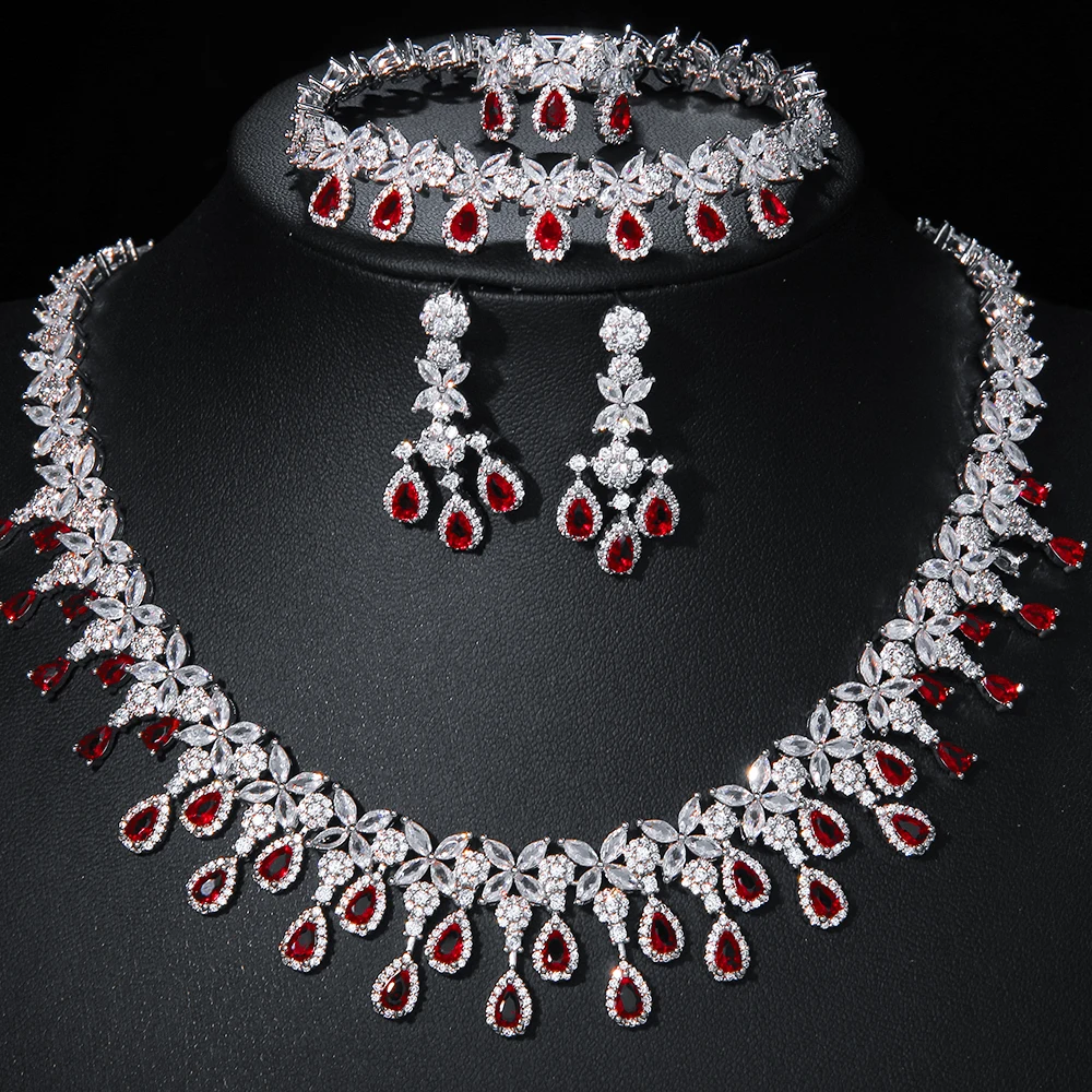Zircons Shiny Cubic Zirconia Evening Party Dress Jewelry Set for Women Trendy Bridal Wedding Collection Accessories