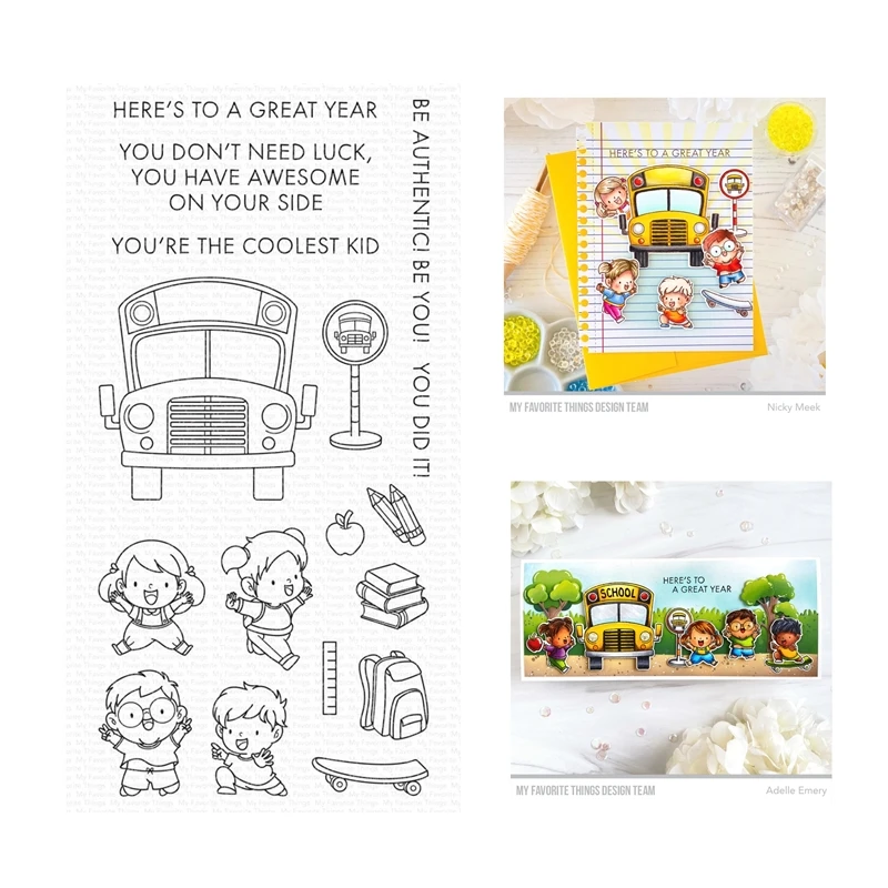 학교 멋진 문구 투명 스탬프, 종이 제작, 엠보싱 프레임, 카드 세트, 다이 커팅, 스크랩북