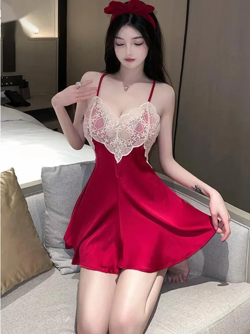 Mini robe en dentelle transparente, dos nu, maille brodée, bretelles en dentelle, Satin, Sexy, élégante, chaude, coréenne, haut pour femme, mode 2023, 9N6J