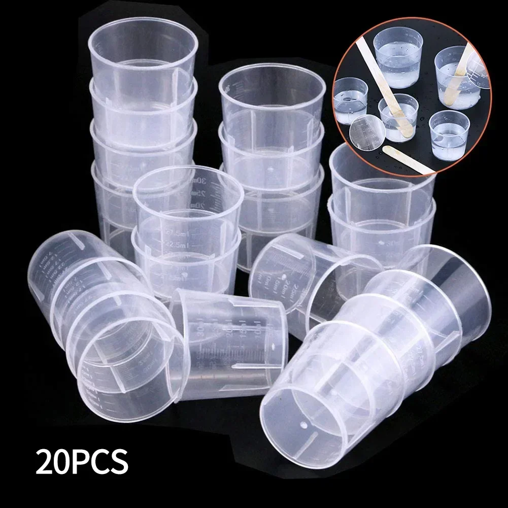 20pcs Measure Cups Dual Scales Cup Container 10/20/30ml Transparent Plastics Measuring Tools And Gadgets For Kitchen Or Lab